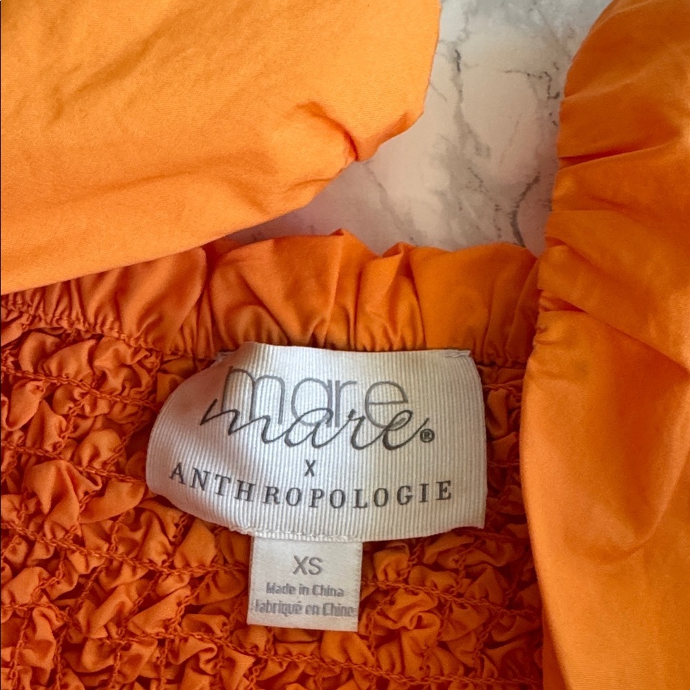 Anthropologie Mare Mare Orange Cropped Smocked Bow Tie Blouse Tank XS - Picture 2 of 7